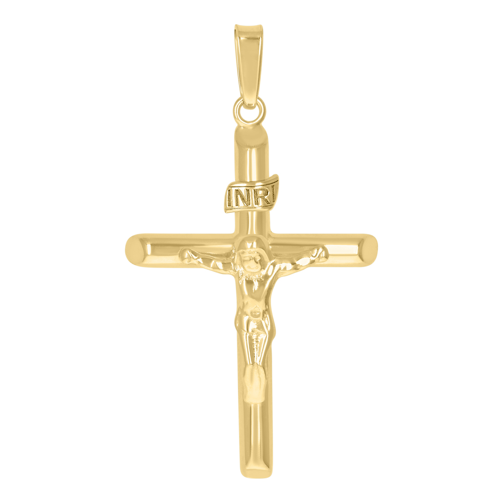 925 Sterling Silver Yellow-Tone Unisex Religious Inri Crucifix Charm Pendant
